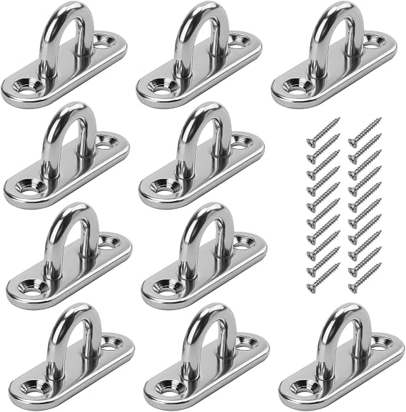 JOIKIT 10 PCS M5 Pad Eye Plate, 304 Stainless Steel Oblong Staple Hook Loop, Marine Hardware Staple Ring Hook with 20 Screws