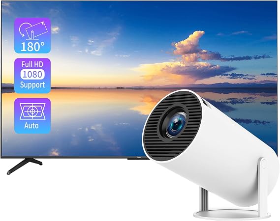 Mini Projektör, Dış Mekan Taşınabilir Film Projektörü 1080P Destek, Çift Bantlı WiFi 6 + Bluetooth 5.0, HDMI/USB/ 3.5mm ses, Dahili Hoparlör, Cep telefonları/TV çubukları/dizüstü bilgisayarlar için