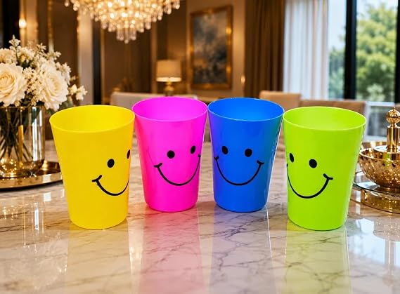 Smiley Face Plastic Drinking Cups for Kids, Pack of 4