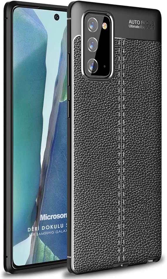 Microsonic Samsung Galaxy Note 20 için Kılıf Deri Dokulu Silikon Siyah [Galaxy Note 20 ile Uyumlu Kılıf - Siyah]