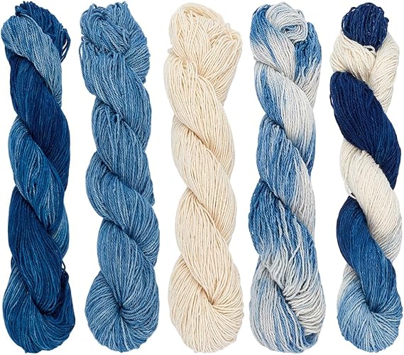 FREEBLOSS 5Pcs Sashiko Thread Sashiko Kit Sashiko Skein Natural Plant Blue Dyed Sashiko Cotton Embroidery Thread Japanese Quilting & Embroidery Sashiko Kit Supplies 110 Yards*5 Colors
