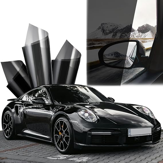 XhuangTech Car Window Tint Film, Nano Ceramic Sun Protection UV Block Sun Protection Anti Glare Heat Insulation Window Film, Car Window Tint Privacy Black Solar Film (15% VLT, 90 x 450 cm)