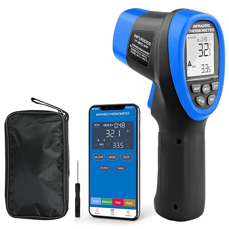 Digital Laser Thermometer, Infrared Temperature Tester 985CAPP, IR 16:1 High Temperature Detector,50℃~800℃(-58℉~1472℉) with Bluetooth, for HVAC Oven Kilning