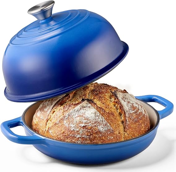 4.4L Cast Iron Dutch Oven for Sourdough Bread Baking with Lid, Blue