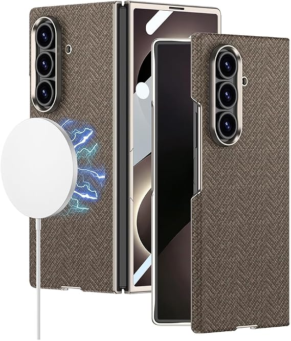 PSR Aksesuar Samsung Galaxy Z Fold 7 ile Uyumlu Kılıf M-Safe Şarj Özellikli Sert PC Kapak - Kahverengi