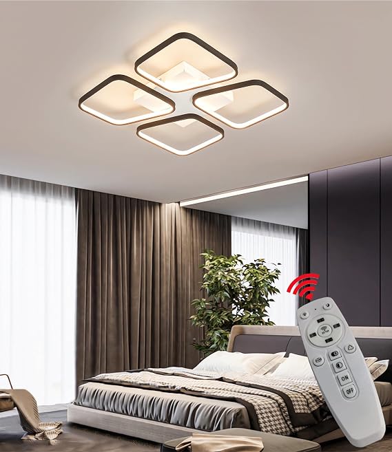 Modern LED Ceiling Lamp Living Room Ceiling Lights Rectangular Flush Ceiling Light Dimmable with Remote Control Light for Bedroom Office Reading Rooms Kitchen (L72*W46*H5cm) [Energy Class C]