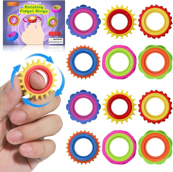 12 Pack Fidget Sensory Rings - Quiet Textured Finger Toys for Kids & Adults, Calming Stress Relief for Autism, ADHD, Anxiety, Suitable for Classroom & Office