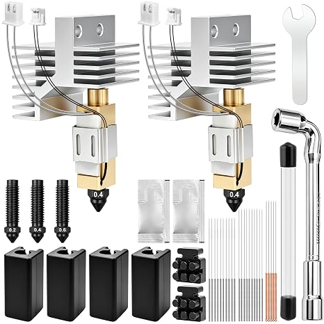 38Pcs Hotend Kit for Elegoo Centauri Carbon 2 (CC2), 2 x 0.4mm Hotends + 3 Nozzles (0.2/0.4/0.6mm), Hardened Steel, Ceramic Heater, Silicone Socks, Cleaning Needles & Wrenches, 3D Printer Replacement