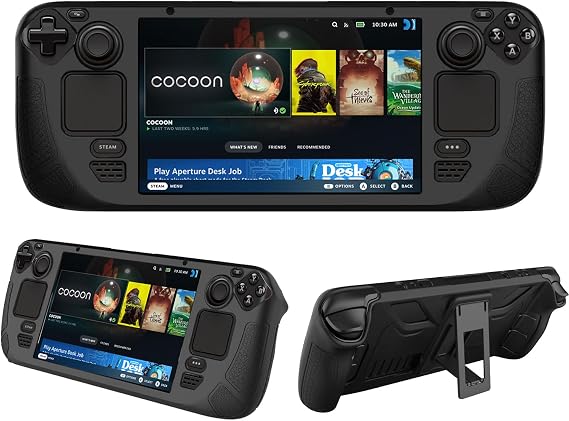 KZIOACSH Case for Steam Deck/Steam Deck OLED with Kickstand, Full Protection Lightweight Shockproof Soft TPU Anti-Scratch Gaming Console Protective Skin Bumper Cover,Black