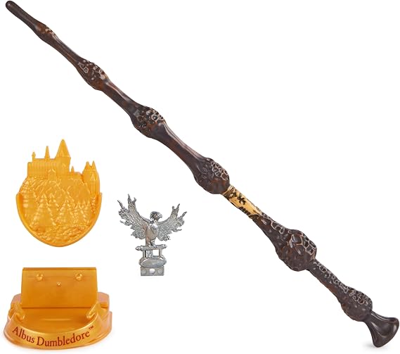 Wizarding World Harry Potter Authentic Albus Dumbledore Plastic Wand with Hogwarts Holder 12 Inch Toy for Ages 14 and Up Fan Merchandise Gold