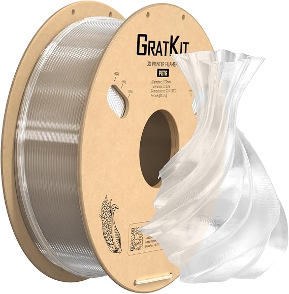 GratKit PETG Filament 1.75mm 1KG, High Toughness, PETG Transparent