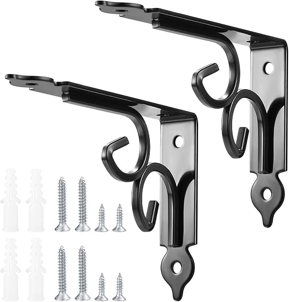 2PCS Floating Shelf Brackets Heavy Duty, Wall Corner Brace with Screw Black