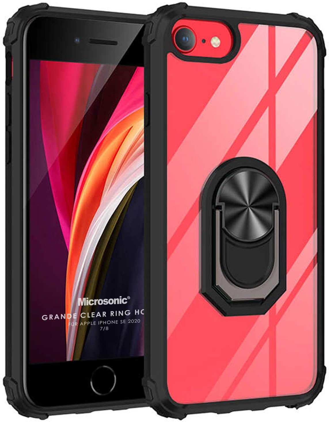 Microsonic Case for Apple iPhone 8 Grande Clear Ring Holder Black [Case Compatible with iPhone 8 - Black]