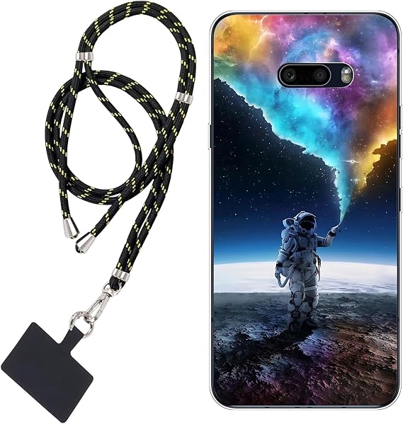 Case Compatible with LG G8X ThinQ,Clear with Design Soft TPU Shock Absorption Slim Embossed Pattern outer space astronauts Colour+Cell Phone Lanyard ×1
