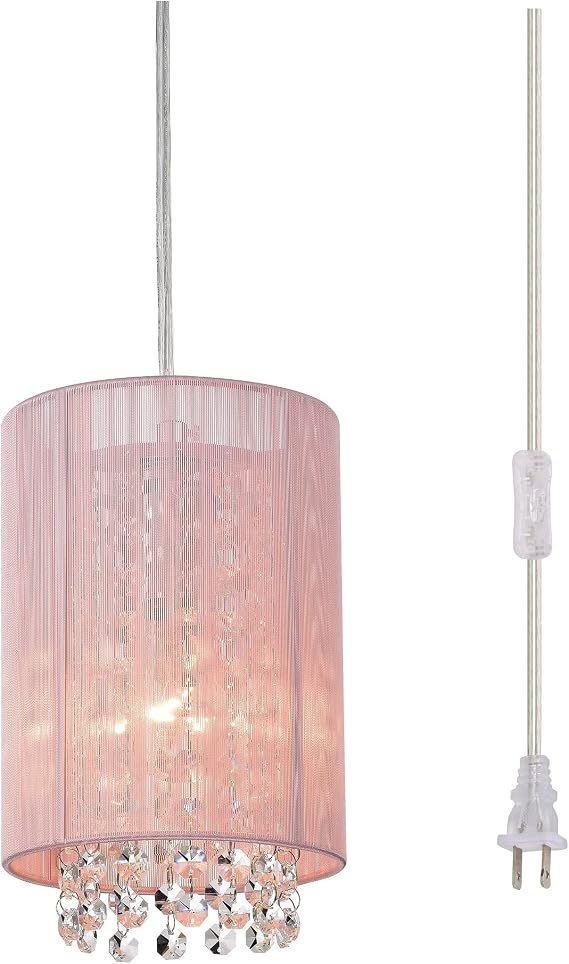 Plug Chandelier Small Plug Pendant Light 1 Light Plug Pendant Light Crystal Pink Chandelier for Girls Bedroom