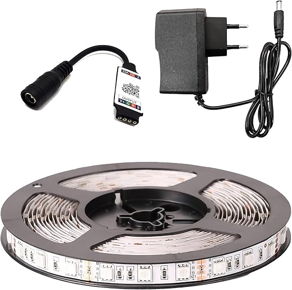 AmberLED 3 Metre RGB Şerit LED Seti - Bluetooth Uygulama Kontrollü - Müziğe Duyarlı 5050 3 Çipli Tak Çalıştır - Adaptör Dahil - İç Mekan Silikonsuz Aydınlatma [Enerji Sınıfı F]