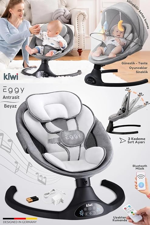 Kiwi Eggy Ana kucağı, Electric Baby Swing - Antrasit (Antrasit)