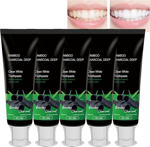Kicklo Bamboo Charcoal Teeth Whitening Toothpaste, Deep Clean Bamboo Charcoal Toothpaste, Bamboos Charcoals Mint Toothpastes, Tooth Mousse, Tooth Whitening and Breath Freshening, Stain Removal (5pcs)