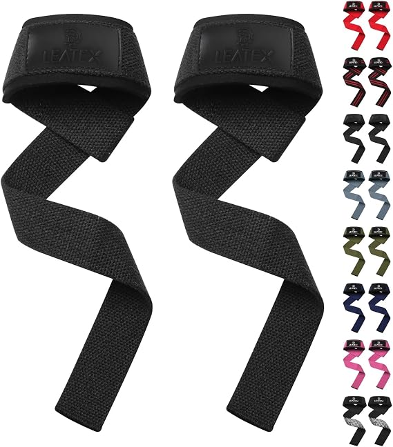 Lifting Wrist Straps for Weightlifting, Deadlifts & Powerlifting, Padded Neoprene Cotton Gym Straps with Non-Slip Grip for Men & Women (Pair)