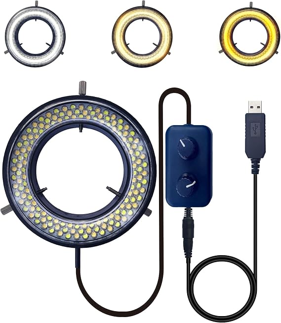 144/64 LED Microscope Ring Light Source, Ring Light for Professional Stereo Microscope, Polarized LED Ring Light, Brightness Adjustable White Light Ring Light for Industrial Monocular, Binocular and