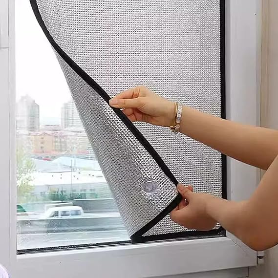 Heat Reflective Window Films,8mm Aluminium Foil Sun Blocking Thermal Insulation Window Stickers,Blackout Sun Protection Privacy Glass Film,for Sun Room,With Suction Cups,W×H-45 * 100cm(18 * 39in)