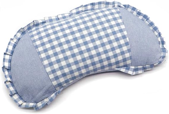 Buckwheat Pillow for Sleeping - Small Cervical Pillow with Washable Cover Moon Shape Cooling Pillow Neck Support for Side and Back Sleepers 18x9 Inch, Blue