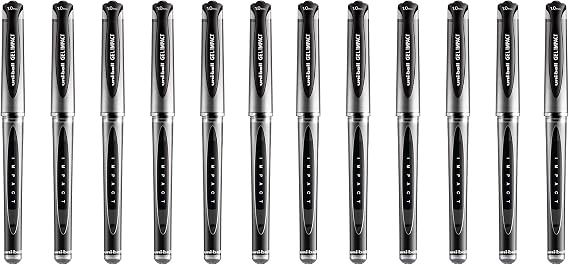 uni-ball Black Capped (UM-153S) Gel Impact Rollerball Pen Ball Point Pens Broad 1mm Tip Nib 0.6mm Line Width Ink (Pack Of 12)