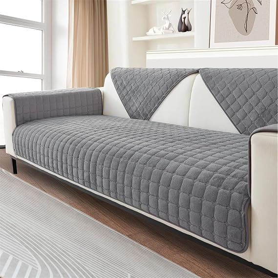 Soft Flannel Sofa Covers, Sofa Cushion Covers, Non-Slip Sofa Cover 1 2 3 Seater Couch Covers for Sectional Sofa, Sofa Slipcovers L Shape Furniture Protector (Grey,70x70cm)
