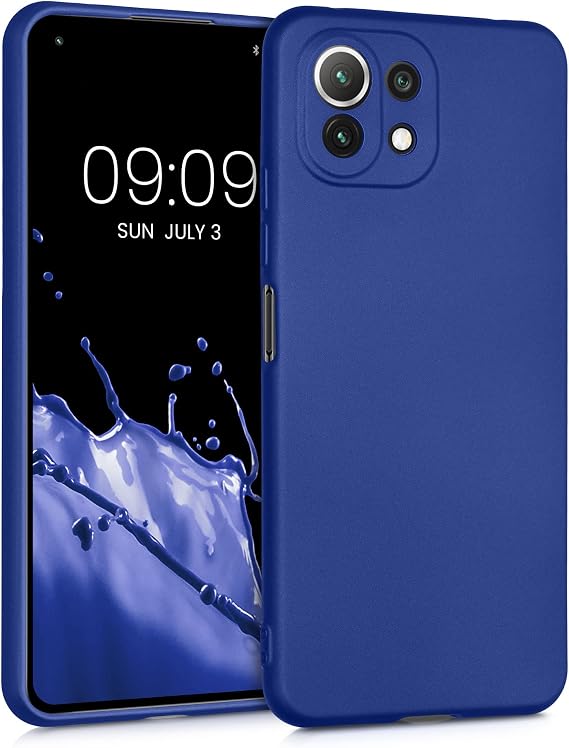 kwmobile Case for Xiaomi 11 Lite (5G) NE/Mi 11 Lite (5G) Case - Soft TPU Back Phone Cover - with Metallic Look - Metallic Blue