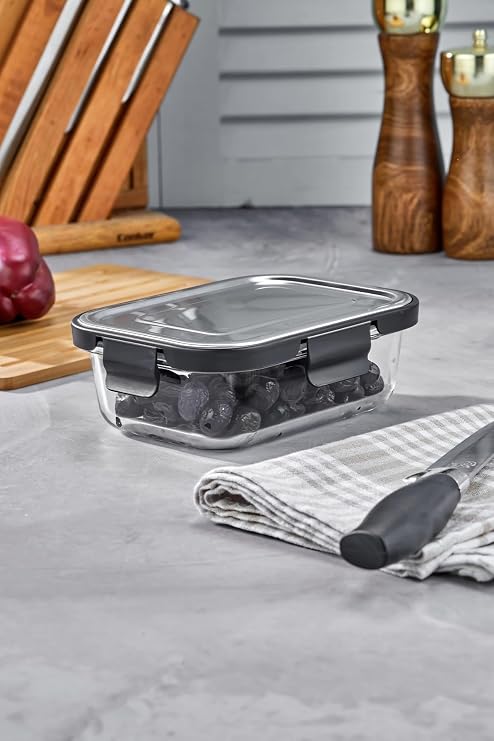 COOKER TERMOS 640 ml Paslanmaz Çelik Kapaklı Cam Saklama Kabı, Siyah ckr3487