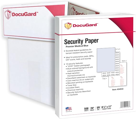 DocuGard メディカルセキュリティペーパー　処方箋の印刷　重複印刷や詐欺防止に 2500 Sheets