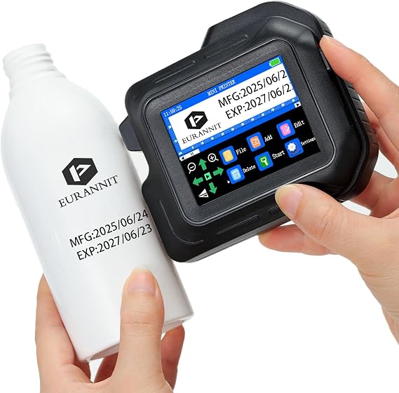 E98 MINI Handheld Inkjet Printer - Large 2.8" Touchscreen & Fully Enclosed Design, 12.7mm Nozzle with Removable Guide Wheel for Text, QR, Barcode on Narrow & Uneven Surfaces