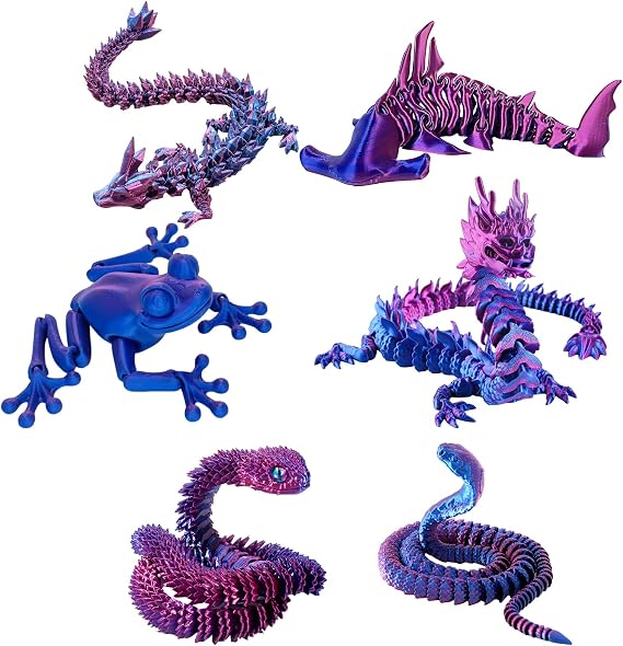 6 Pcs 3d Printed Animals, 3d Animals, 3d Printed Axolotl, Articular Mobility 3d Printed Fidget Toys Animal Collectable Mini 3d Printed Animals For Home And Office Decoration, Desk Toys For Collectors