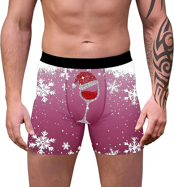 Novelty Boxer Shorts, Men Underwear Boxers, Boxers Reindeer Snowflake Santa Claus Printed Underwear Loose Festive Costumes Plus Size Retro Design Trunks Christmas Special Boyshort Style Soft