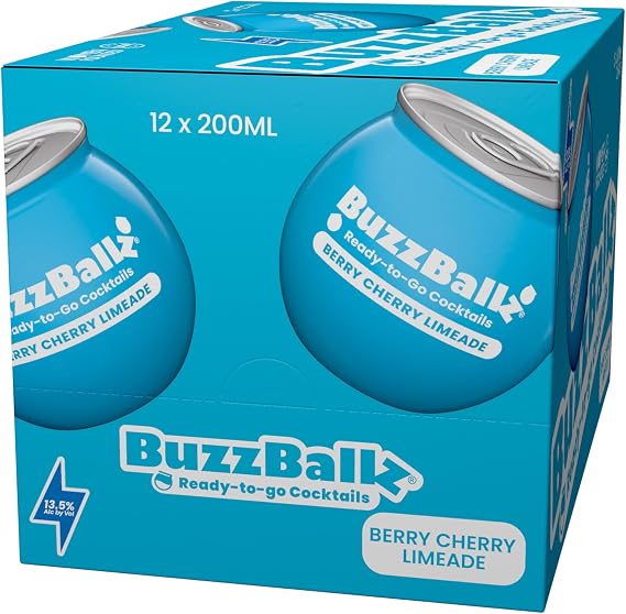 BuzzBallz Berry Cherry Limeade, Ready to Drink Cocktail,12x200ml,Party Pack