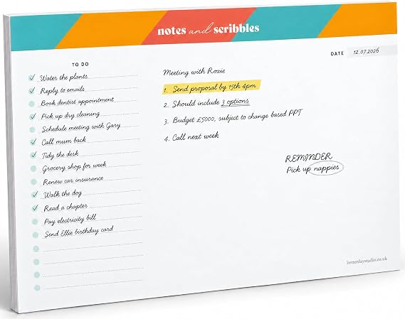 Notes & Scribbles To Do List Pad, 52 Undated A4 Tear-Off Sheets Organiser
