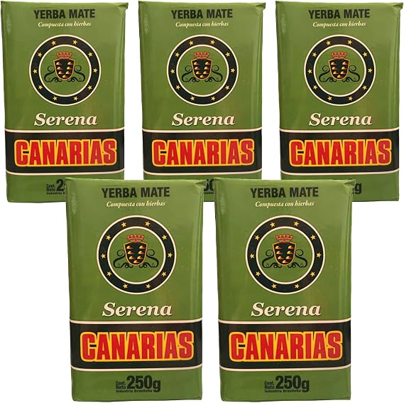 Canarias Yerba Mate Serena 1.25kg (5 x 250g) | Mate Tea from Brazil - Maturation time is 12 months | Detox and Energy Drink