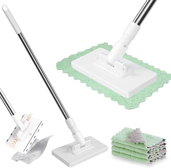 Disposables Dust Mop With 4 Reusable Cloths,with Automatic Cloth Changing & 360° ,Hands-Free Mini Mop,Cleaning Tools For Floor Bathroom Kitchen