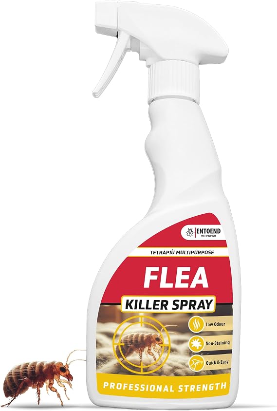 ENTOEND Flea Killer Spray 500ml - Tetrapiu Multipurpose | Strong Permethrin Treatment for the House | Fast Acting Rug & Carpet Flea Killer & Carpet Moth Treatment