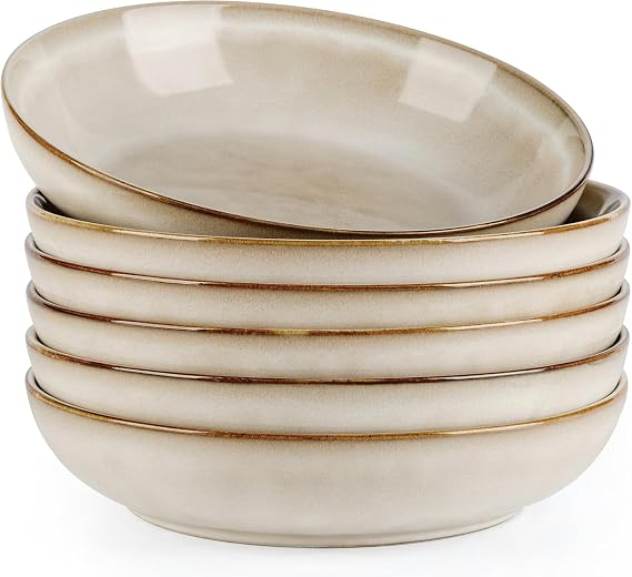 GBhome Large Pasta Bowls 22cm, Stoneware Deep Plates Set of 6, Scratch Resistant Serving Bowl, Modern Soup Noodle Bowls, Microwave AMD Dishwasher Safe