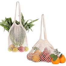 String Bags, 2 Pcs Fruit Net Bag, Vegetable Mesh Bags, Organic Grocery Shopping Bag, Suitable for Carrying Vegetables and Fruit When Travelling (Beige)