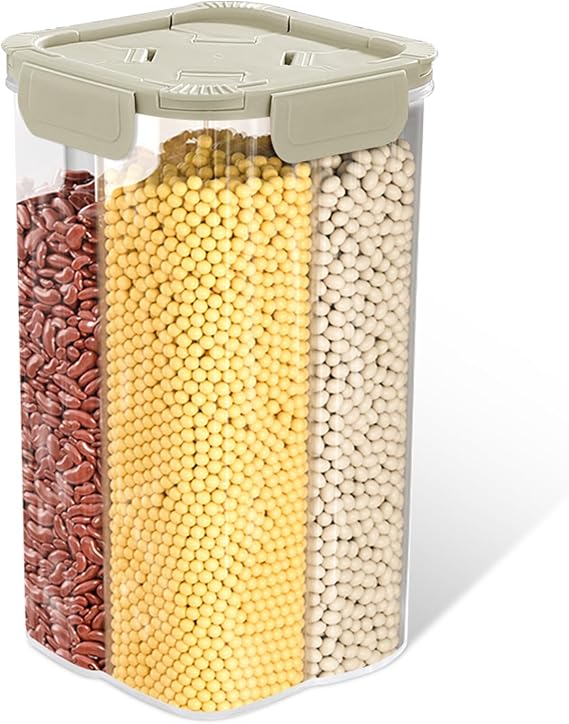 Cereal Storage Containers, 4 Grids Plastic Airtight Food Storage Containers With Lids, Food Grade Cereal Dispenser, Durable And Easy For Cornflakes, Flour, Pasta, Rice Storage, 2.6L