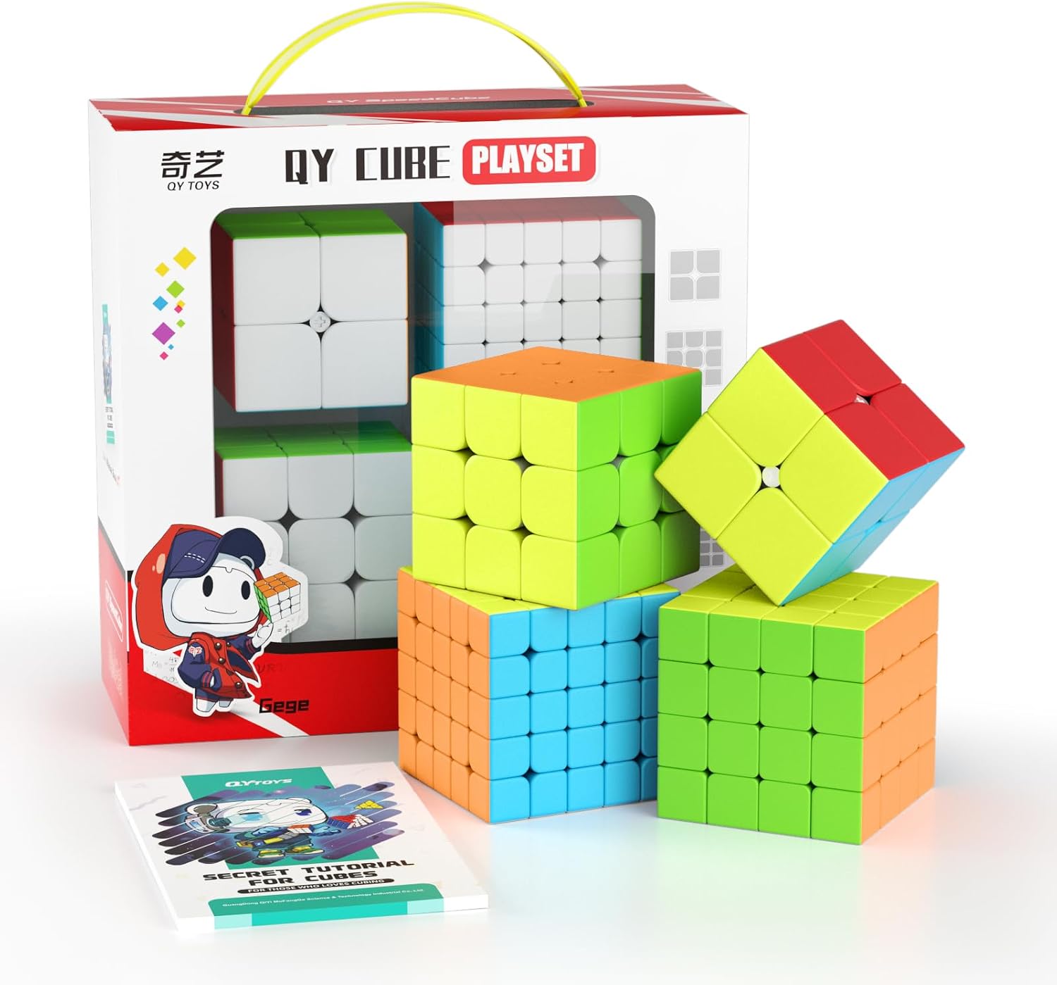 ROXENDA Speed Cube Set, Magic Cube Set of 2x2 3x3 4x4 5x5 Cube with Gift Box, Secret Tutorial for Cubes Stickerless cube set