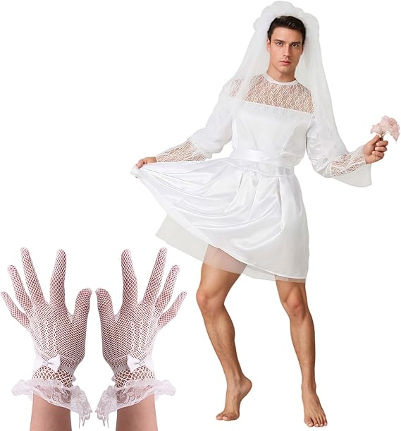 Men Costume Graveyard Bridal Cosplay Deluxe Lace Men'S Wedding Dress Fancy DressWhite for Halloween