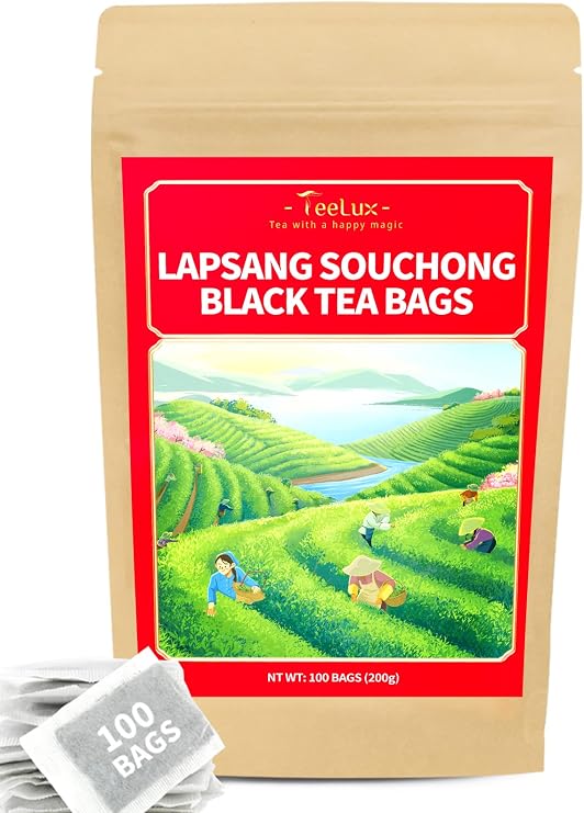 TeeLux Lapsang Souchong Tea Bags 100 Count, Unique Smoked Black Tea from China, Vegan, Full-bodied Smoky Flavor, Biodegradable Tea Bags