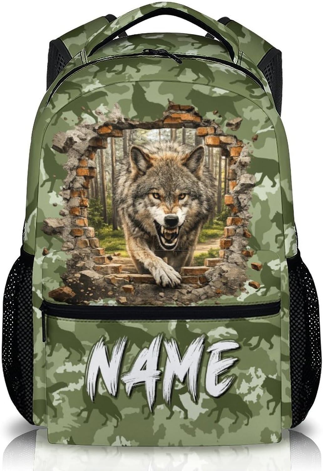 Custom Boys Wolf Personalised Backpack School – Kids Rucksack with Name, Secondary Primary School Bag, Cool Animal Bookbag for School Run Travel