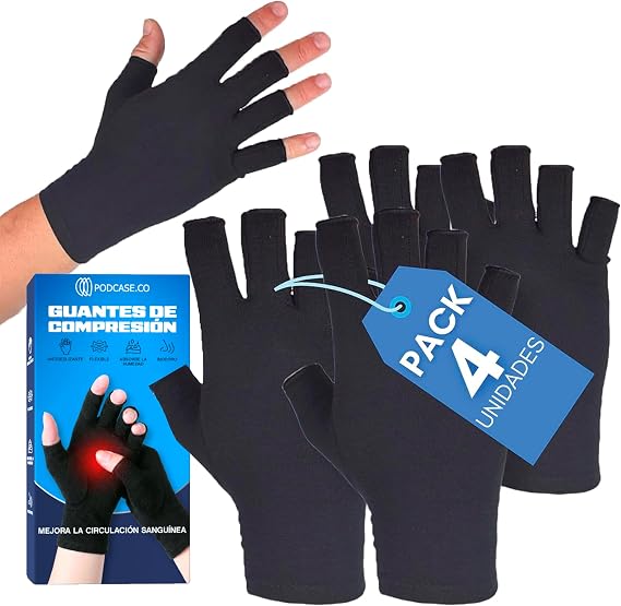 Pack of 4 Gloves for Osteoarthritis and Arthritis – Compression for Women and Men – Reduces Inflammation – Fingerless for Hands – Suitable for Work, Gaming