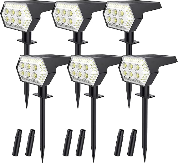 6 Pack Solar Landscape Spotlights, 108 LED Solar Spot Lights IP65 Waterproof, 6500K Cool White, 4 Modes Outdoor Wall Lights for Garden, Yard, Driveway, Porch, Walkway