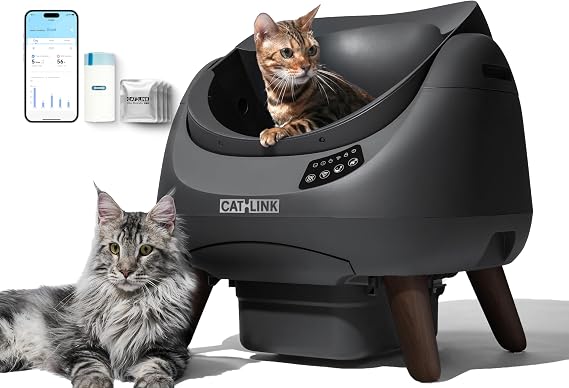 CATLINK Open-X Open-Top Automatic Litter Box, Large, Multi-Cat Bundle, Grey