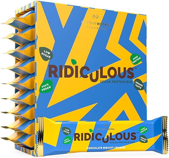 Protein Works | Ridiculous Vegan Protein Bar, Chocolate Biscuit Crunch, x9